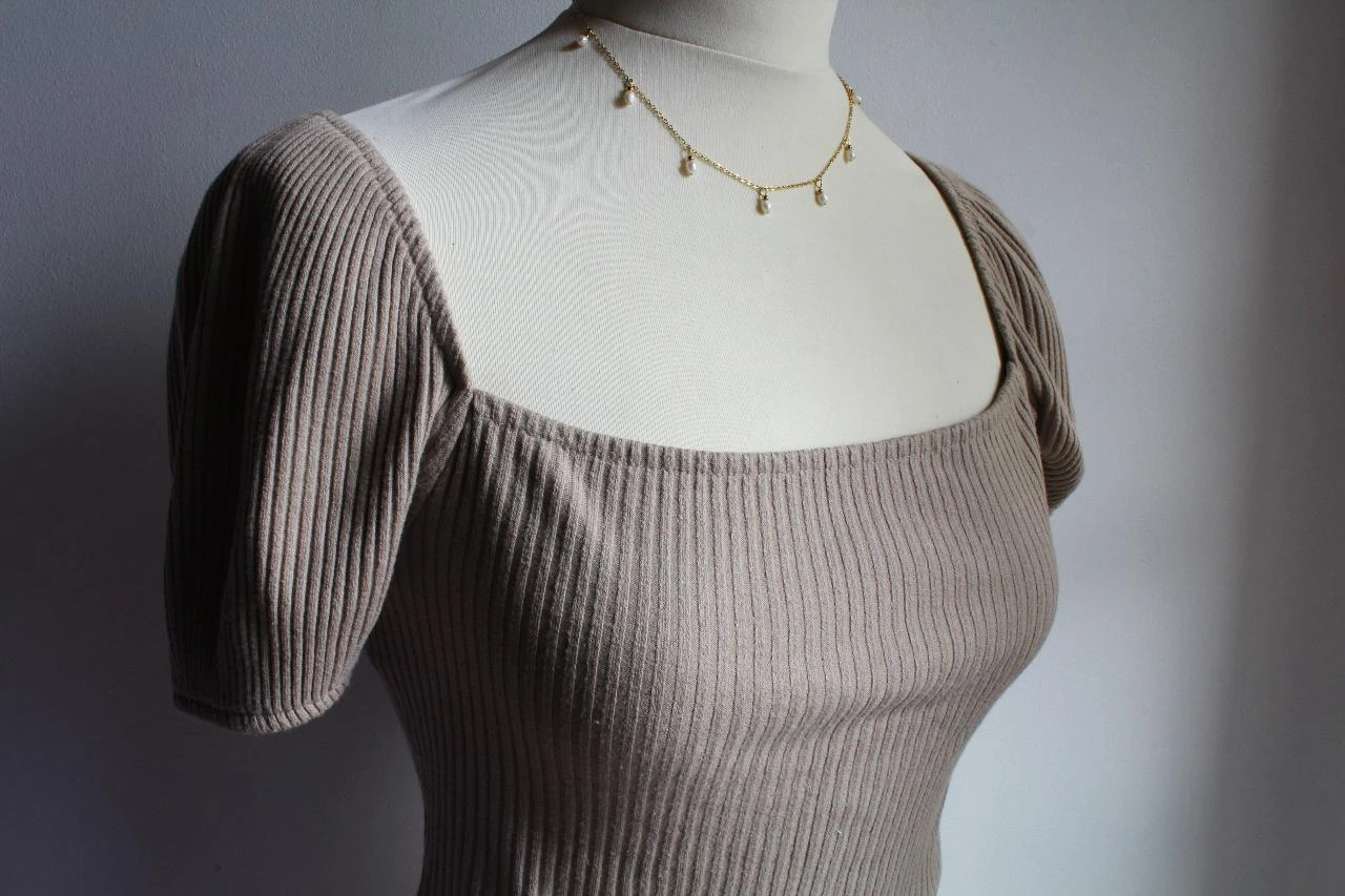 Top court beige H&M côtelé – photo 3